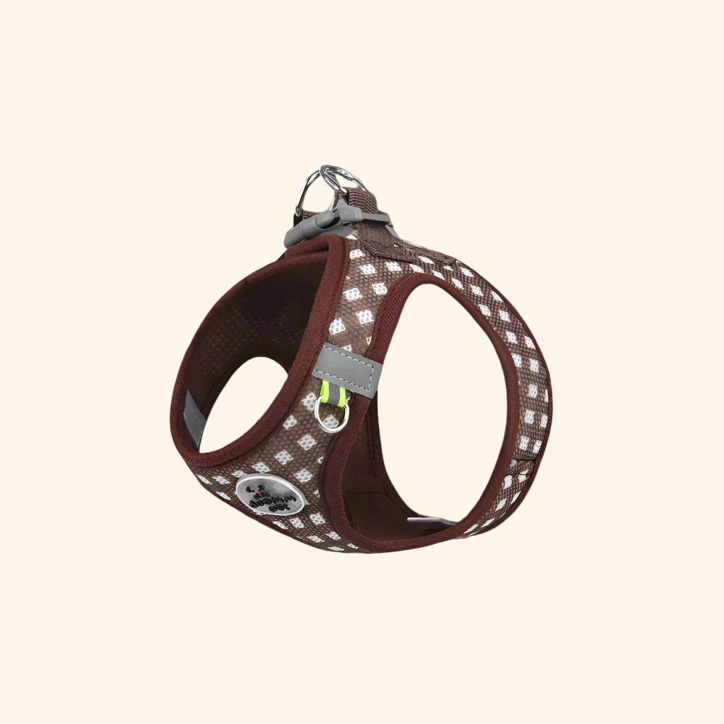 Harnais confort vichy + laisse – Chocolat Glacé